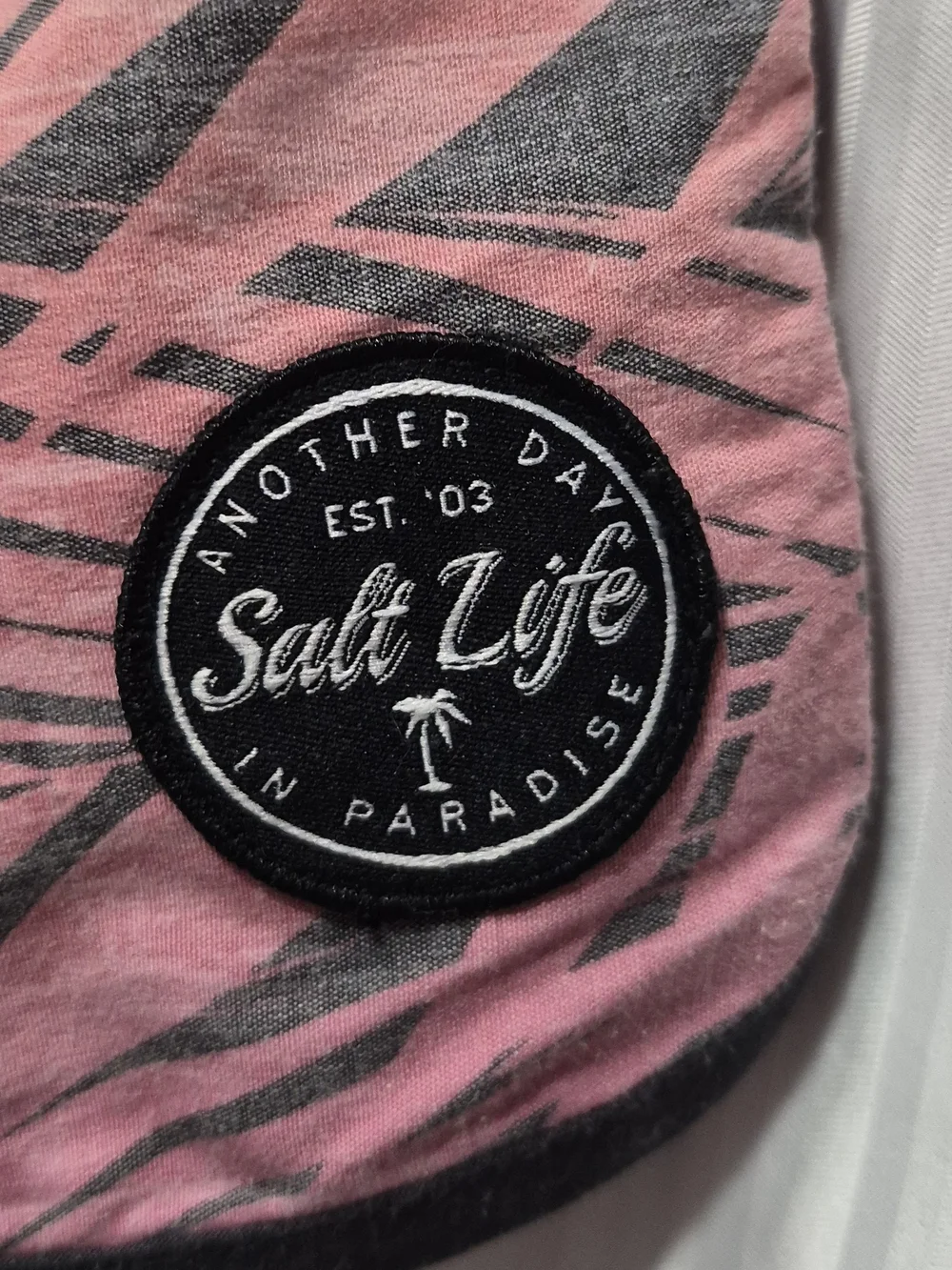 Salt Life Size Small Pink Palm-Print Women’s Athletic Shorts with Black Trim